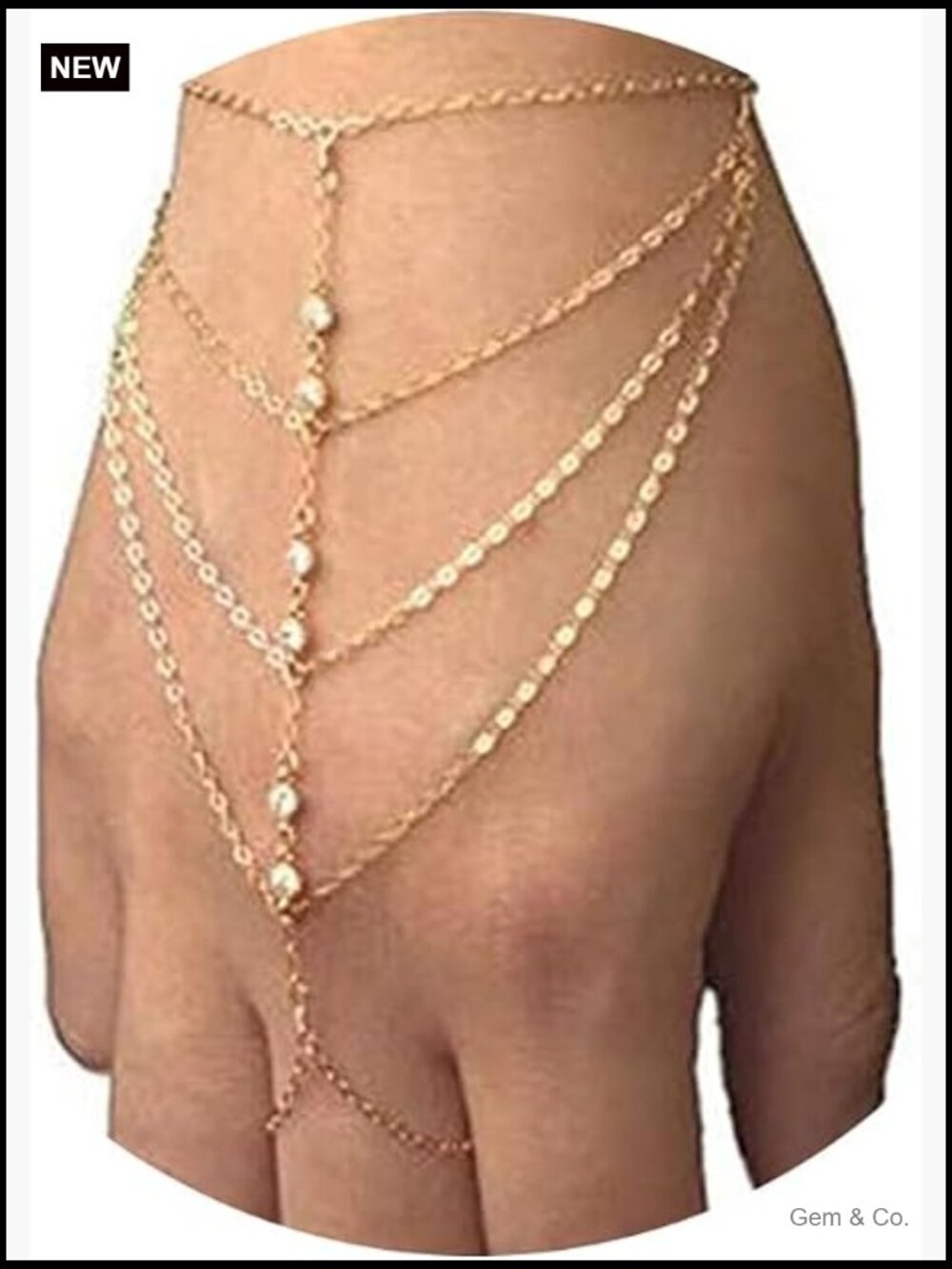 Gold Chain Tassel Crystal Slave Bracelet Finger Ring Hand Harness